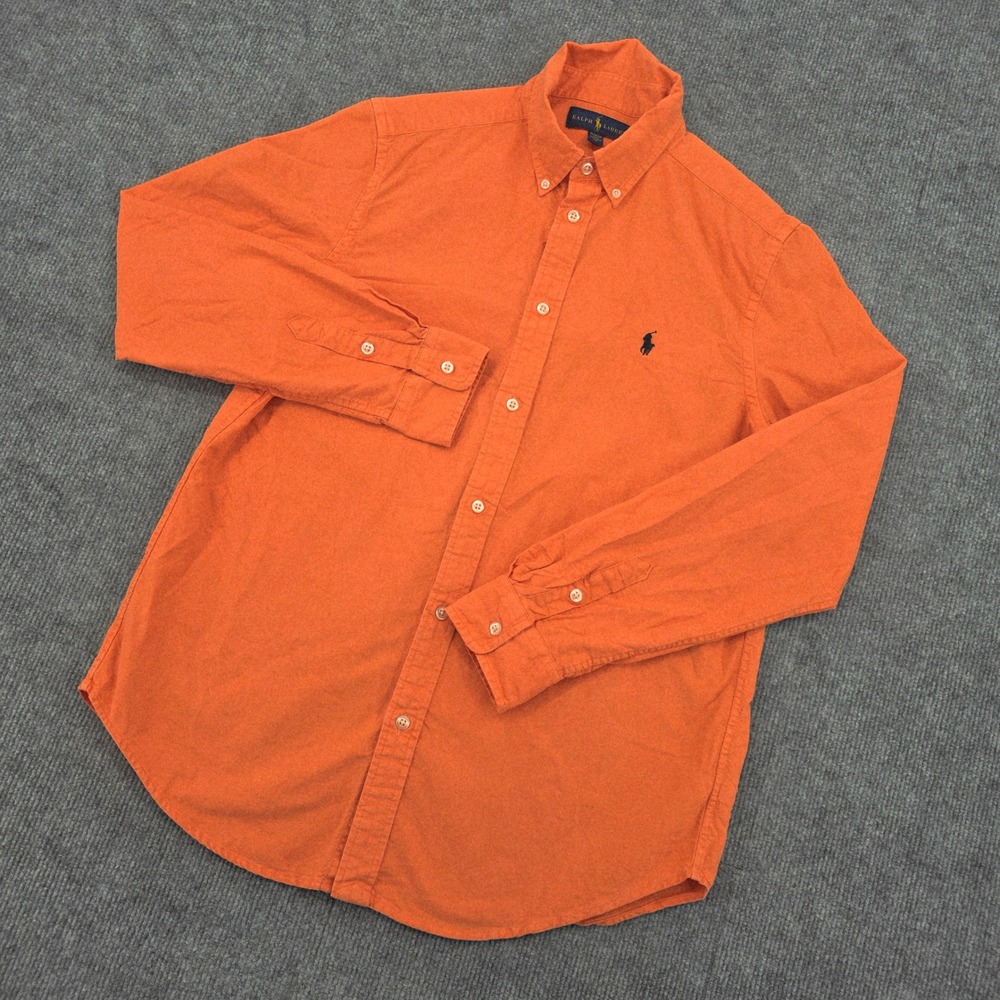 Ralph Lauren Boys XL 18-20 Orange Cotton Button Down Long Sleeve Shirt Pony Logo